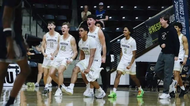 Anderson (SC) jumps for joy after winning its first DII men's basketball conference title. 