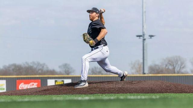 Colby Deaver throws a pitch in DII baseball. 